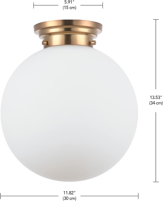 Globe Electric 65694 Portland 1-Light Semi-Flush Mount Ceiling Lighting, Matte Brass, Opal Glass Shade, Bulb Not Included