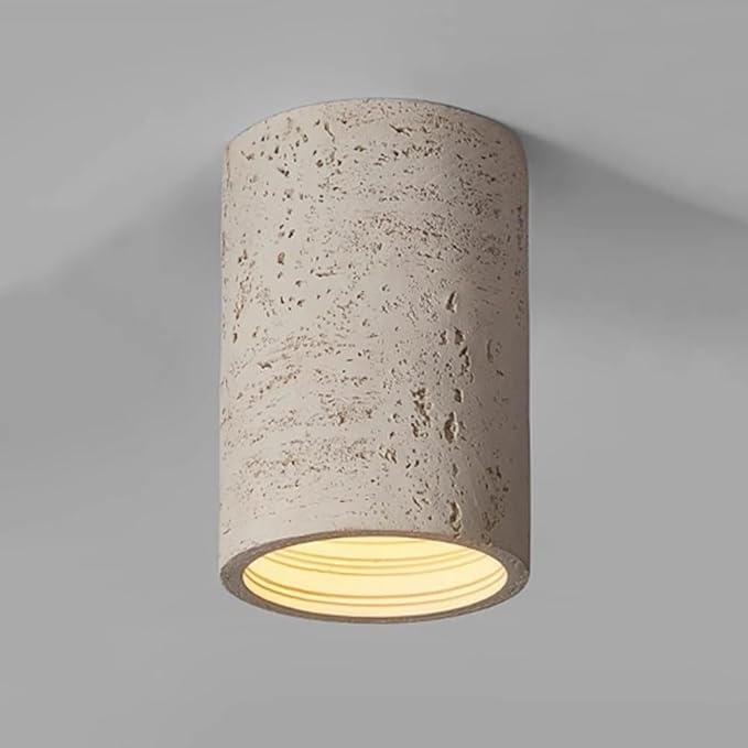 Modern Minimalist Concrete Ceiling Light Fixture Flush Mount LED Ceiling Lamp for Living Room, Bedroom, Hallway Wabi-Sabi Style Cement Cylinder Spotlight Warm White 3000K(White Color,H-20cm)