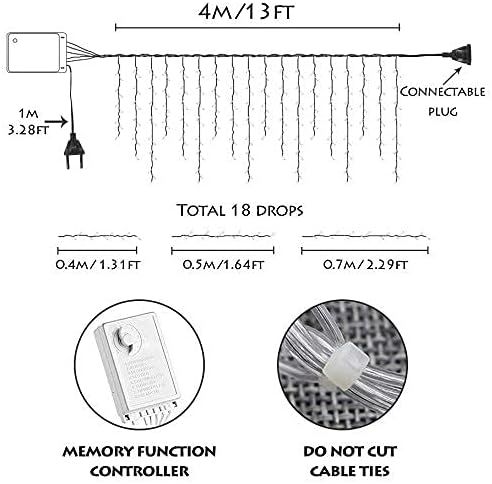 YOLIGHT 13ft 96 LED Icicle String Lights with Memory Function Controller, Indoor Room Curtain Fairy Lights Hanging Decoration for Halloween Patio Garden Bedroom Christmas Wedding (Blue)