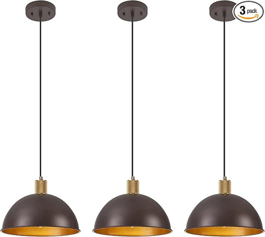 12 Inch Oil Rubbed Bronze Dome Pendant Lights 3 Pack for Kitchen Island, Height Adjustable Farmhouse Industrial Hanging Light Fixtures Over Table for Dining Room, Entryway