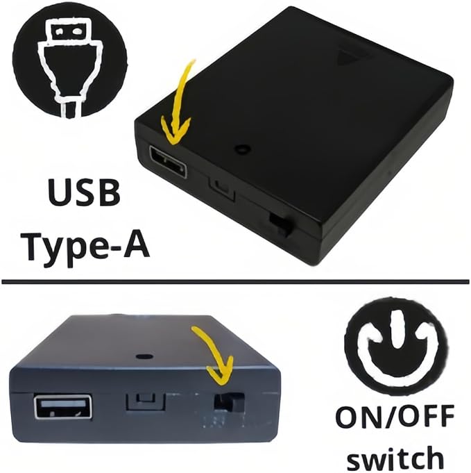 Decorit Battery Box Holder, USB Female Socket 4 AA Battery Case with Switch, Adapter for 5V USB Led Light, Strip, Fairy String Lights, Curtain Light, Neon Signs, Party Decoration(Black)
