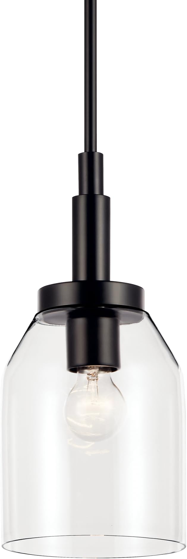Kichler Madden 1-Light Mini Pendant with Clear Glass in Black, Sloped Ceiling Compatible, for Bathroom or Kitchen (15" x 7"), 52725BK