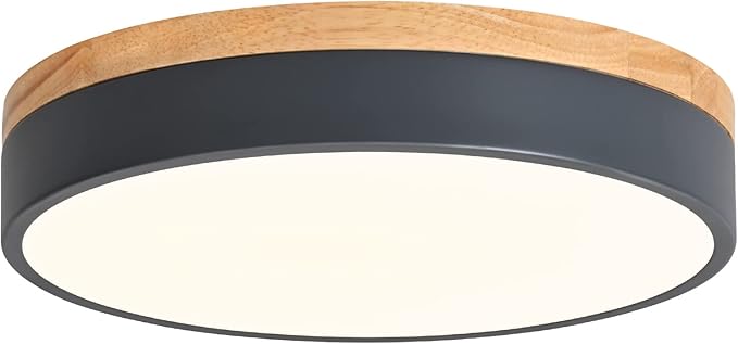Yiisem Dimmable Wood LED Flush Mount Ceiling Light, 5CCT 2700K-6000K Modern Round Close to Ceiling Lighting Fixtures, Minimalist Grey Ceiling Lamp for Bedroom, Kitchen, Laundry Room, Hallway