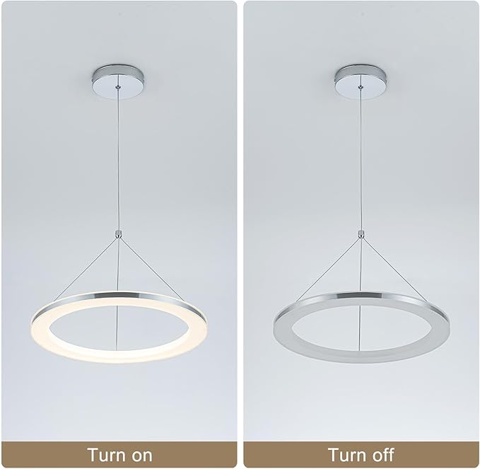 CHYING LED Pendant Lights Kitchen Island, 15.8" 18W Warm White Modern Ring Chandelier, Adjustable Height Silver Hanging Pendant Ceiling Light for Dining Room Bedroom Hallway Entryway, 3000K