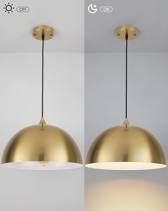 Gold Pendant Light 15.7" Large Pendant Lights Kitchen Island, Farmhouse Dome Pendant Lamp for Hallway Dining Room Bedroom Bar Cafe