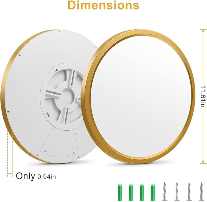 12Inch Gold Flush Mount Ceiling Light Fixture , 24W(240W Equivalent), 3200LM, 4000K Natural White, IP40, Flat Modern Round LED Ceiling Lights for Bedrooms, Living Rooms, Bathrooms, Stairwells, etc.