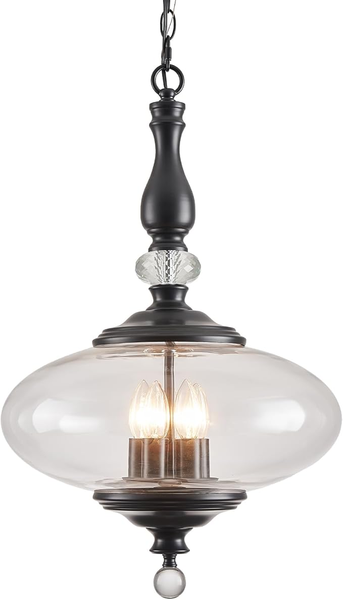 Farmhouse Black Pendant Light 5-Light Clear Glass Chandelier with Adjustable Chain W 15.74 in Kitchen Island for Dining Room