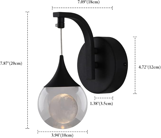 Sedelan Modern Wall Lamp Fixtures, Indoor Moon Crystal Wall Sconces, 5W LED Dimmable Wall Lights for Bedroom Bedside Living Room Corridor Hallway, Sand Black
