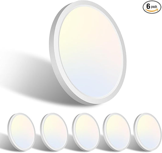 libtit 6 Pack 7 Inch Led Ceiling Light Flush Mount, 15W 1500Lm Ceiling Light Fixtures, 3000K/4000K/6500K Color Options, Round Surface Mount Led Light Fixtures for Hallway Laundry Garage