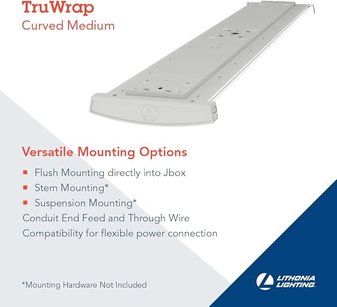 Lithonia Lighting TruWrap 4 Foot LED Ceiling Light Fixture, Low-Profile Wraparound LED Shop Light, Adjustable Lumens, Selectable Warm White/Cool White/Daylight Color, Curved Diffuser, Medium Width