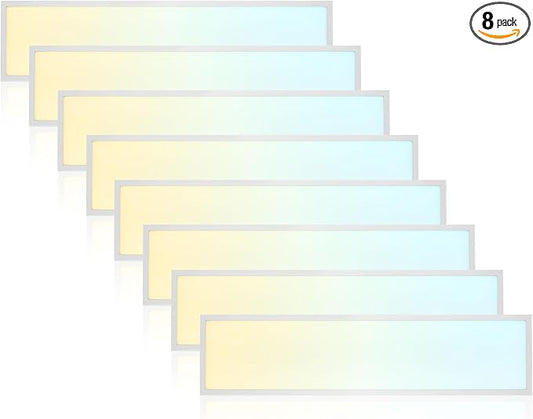 LUXRITE 1x4 FT LED Backlit Flat Panel Light, 5CCT 3000K-6500K, 5 Wattage Adjustable 20W-40W, 2500-5000 Lumens, Dimmable, Drop Ceiling Troffer Light, Damp Rated, DLC Premium, IC & ETL Listed (8 Pack)