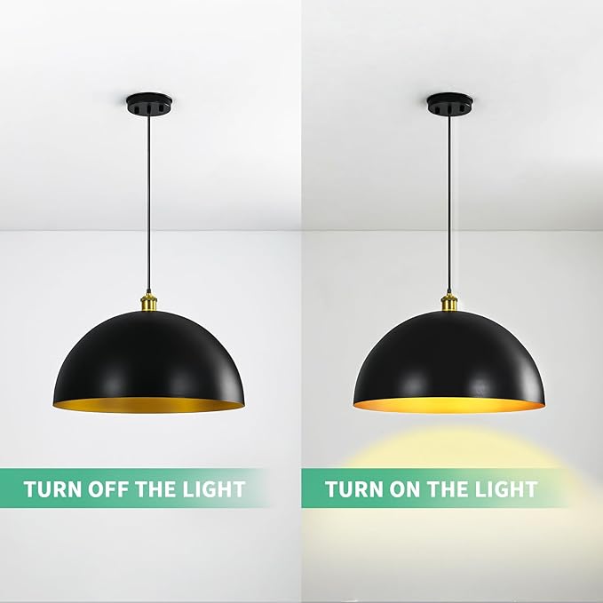 Black-Farmhouse Pendant-Light Hanging-Lamp Fixtures - 20 inch Kitchen Island Pendant Lights Industrial Dome Ceiling Lighting Dining Room Large Vintage Light for Indoor Black (20 inch (2PCS))