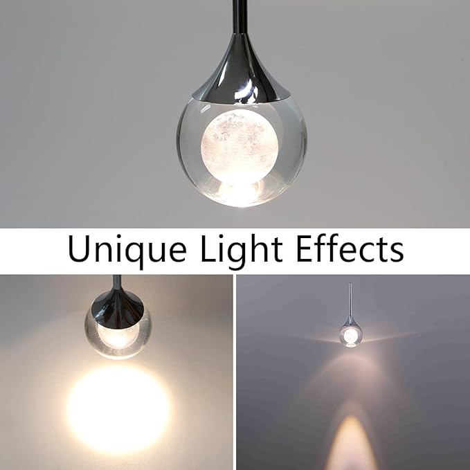 2 Packs Modern Crystal Pendant Light Chrome Globe Ceiling Hanging Light Fixture Moon Teardrop Kitchen Island Light Dimmable LED Mini Chandelier for Dining Room Bedroom Living Room, 3000K