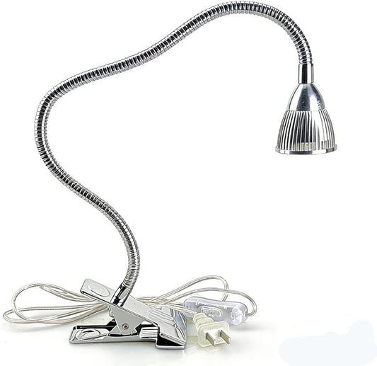 QUANS 5W 5x1W Warm White Clamp Clip on 19inch Flexible Gooseneck High Power LED Desk Table Sewing Study Work Bedside Reading Swing Arm Light Lamp,Ultra Bright Silver 110V US Plug