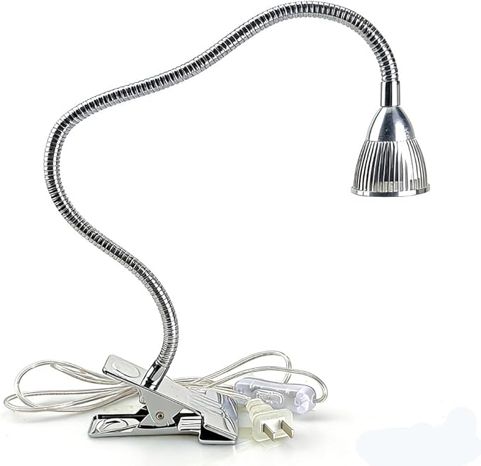 QUANS 5W 5x1W Cool White Clamp Clip on 19inch Flexible Gooseneck High Power LED Desk Table Sewing Study Work Bedside Reading Swing Arm Light Lamp,Ultra Bright Silver 110V US Plug