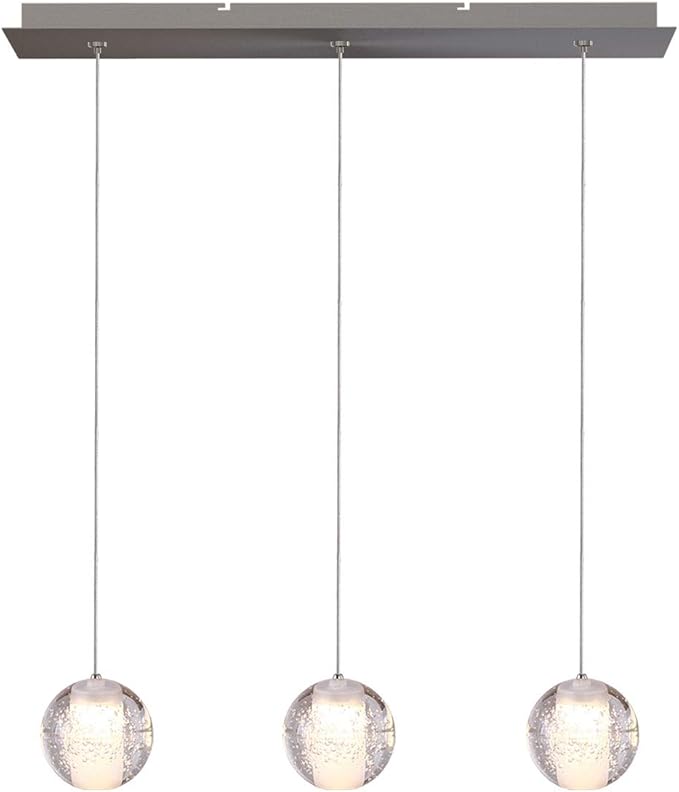 Venus 3 Mini Pendant Glass Ball Lighting Nickel - LED Hanging Light Fixture for Kitchen Island, Bar, Foyer - Cluster Pendants - Dimmable, Adjustable Wire, Lamp Bulb Included