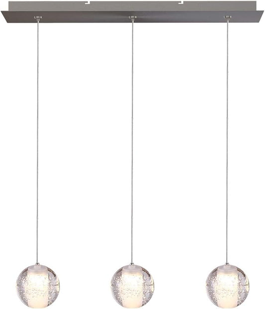 Venus 3 Mini Pendant Glass Ball Lighting Nickel - LED Hanging Light Fixture for Kitchen Island, Bar, Foyer - Cluster Pendants - Dimmable, Adjustable Wire, Lamp Bulb Included