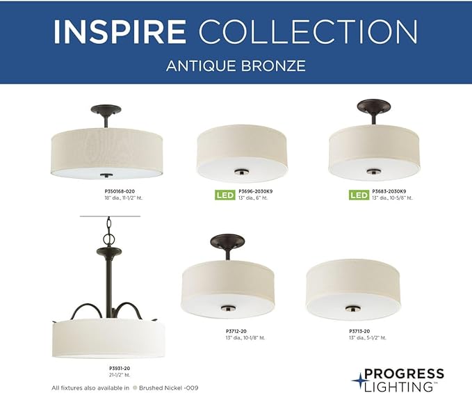 Progress Lighting Inspire Collection Antique Bronze Three-Light 18" Semi-Flush Mount, 11.50x18.00x18.00