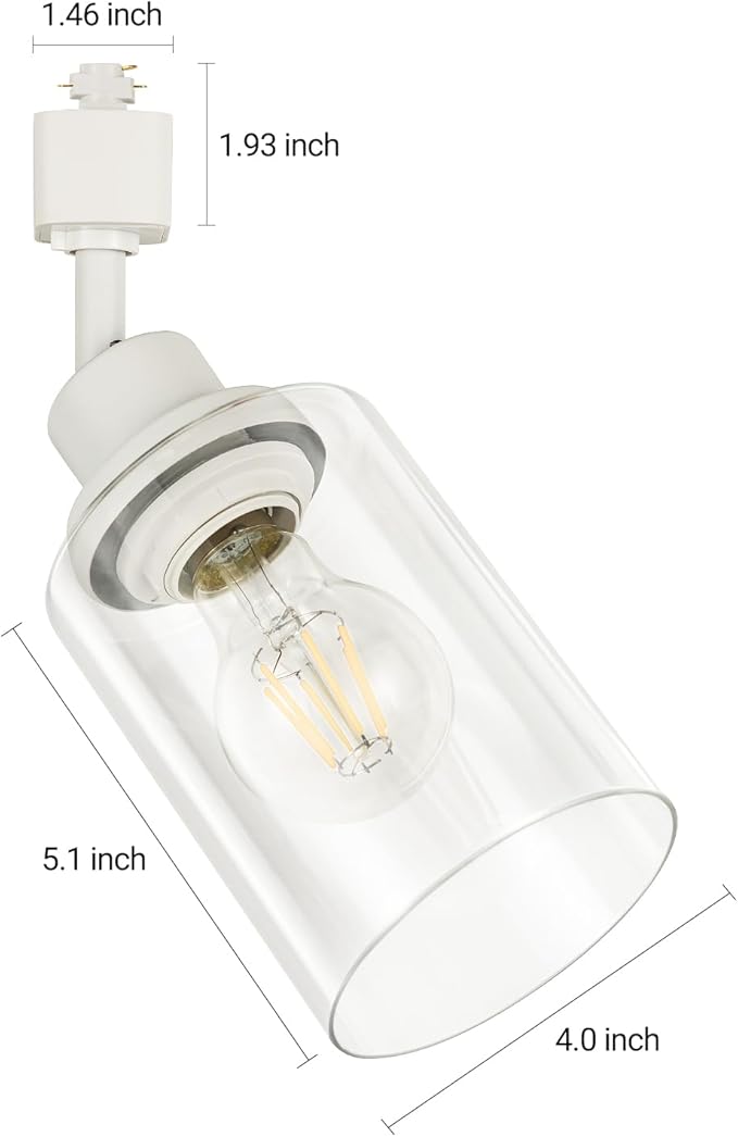 VANoopee H Type Track Lighting Heads E26 Track Light Ceiling Modern for Kitchen, Compatible with H Track Lighting Rail System, White Track Lighting Fixtures with Glass Lamp Shade, 1 Pack, No Bulbs
