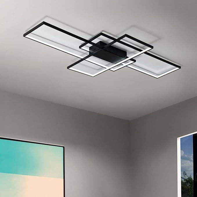 Dimmable with Remote Control LED Ceiling Light 3000K-7000K Flush Mount Luminaire Black Finished Chandelier for Living Room Dining Room Bedroom Kitchen (Black-VL17025-B-M)