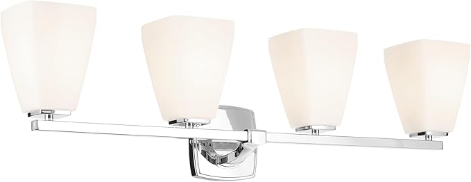 Kichler Marant 4-Light Bathroom Vanity Light Fixture with Opal Glass, Modern Chrome Wall Mount Over Mirror for Powder Room (33.25 in x 9.5 in x 6.75 in), 55217CH