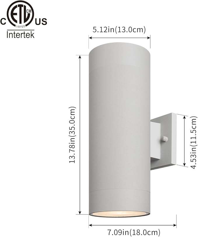 mirrea 14" Modern Outdoor Porch Light Patio Light in 2 Lights with Aluminum Cylinder and Tempered Glass Cover Waterproof Wall Sconce 2 Pack (Matte Gray)