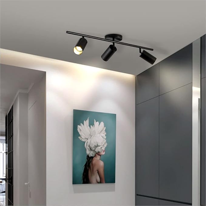KCO Lighting Modern Matte Black Track Lighting 3-Lights Kitchen Track Lighting Fixtures Ceiling Indoor Flush Mount Ceiling Spotlights Dimmable LED Ceiling Spot Light (3-Light)