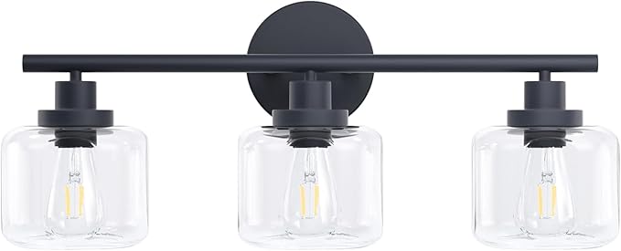 2025 Upgraded Black Bathroom Vanity Light 3-Lights Bathroom Light Fixtures Over Mirror with Glass Shade 25 inch Wall Sconce Lighting Bath(Exclude E26 Bulb)