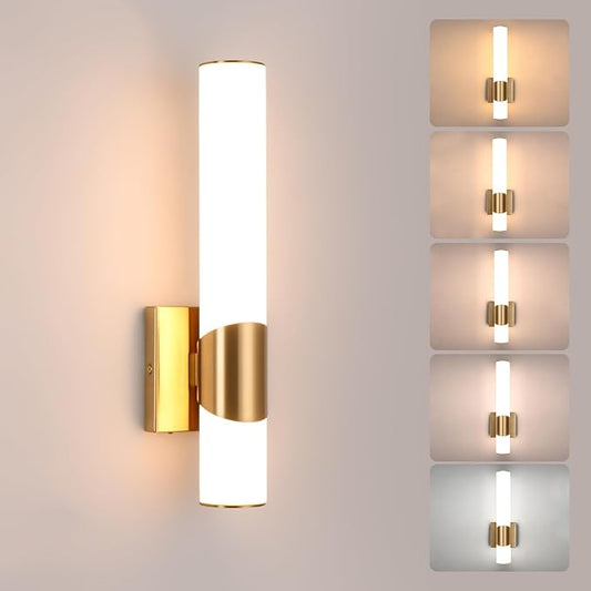Gold Wall Sconce 5CCT Dimmable Bathroom Sconce with Acrylic Shade LED 15 inch Hardwired Wall Light Fixtures for Bathroom Living Room Bedroom Hallway