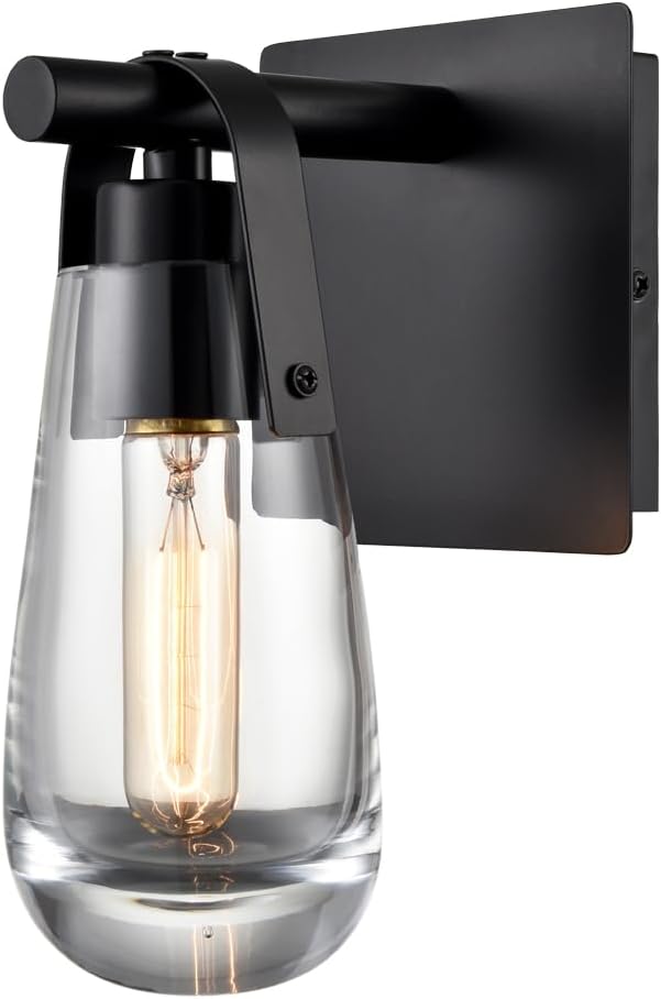 DEYNITE Black Wall Sconces, Raindrop Sconces Wall Lighting, Modern Clear Glass Vanity Light Fixtures Raindrop Wall Sconce for Bathroom Bedroom Living Room