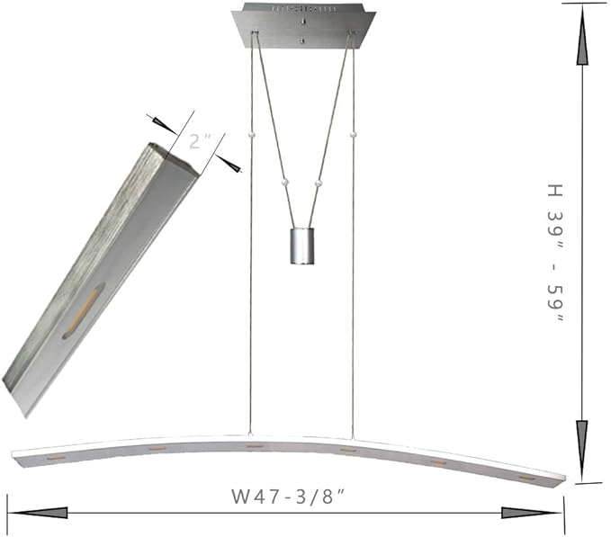 YIFONTIN LED Island Lights Adjustable Height Pendant Hanging Chandelier with Pulley System 27W Warm Lamp 47.5" Width for Kitchen Dining Study Room Restaurant Dorms Office, Brushed Aluminum.