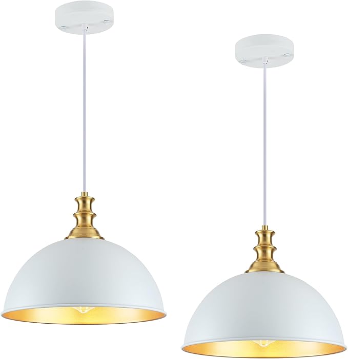 TOULMJ Withe Pendant Lights Kitchen Island 2 Pack Farmhouse Pendant Lighting Over Island Adjustable Hanging Hallway Light Fixtures Vintage Dome Chandelier for Hallway Dining Room Foyer Bedroom