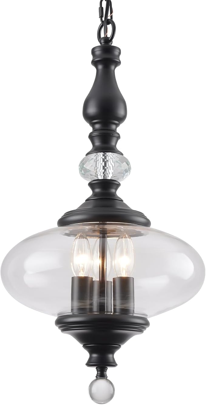 Black Pendant Light Farmhouse Pendant Lights Kitchen Island Glass Pendant Light Fixtures W 11.8 in. H 23.6 in.