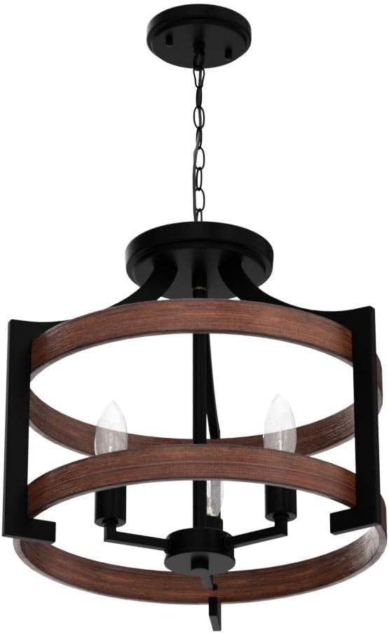 3-Light Farmhouse Chandelier, 14.5” Pendant Hanging Lighting Adjustable Height, Convertible Vintage Semi Flush Mount Ceiling Light Fixture, Rustic Chandeliers for Dining Room Foyer Entryway Kitchen
