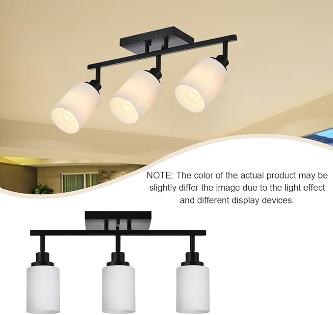 TODOLUZ 3-Lights Track Lighting Kit, Black Directional Ceiling Light Fixtures with Opal White Glass, Wall Mounted Spotlight for Kitchen Hallway