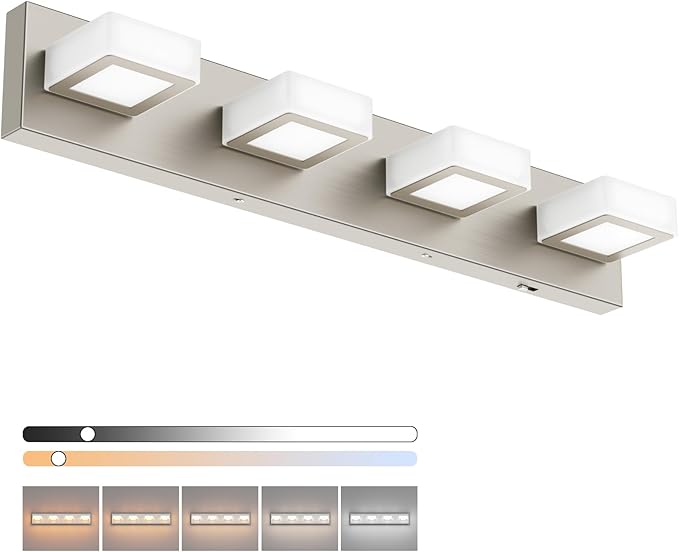 Ralbay 5 Color Temperature Brushed Nickel Vanity Lights for Bathroom Dimmable Acrylic Modern LED Bathroom Lighting Fixtures Brushed Nickel