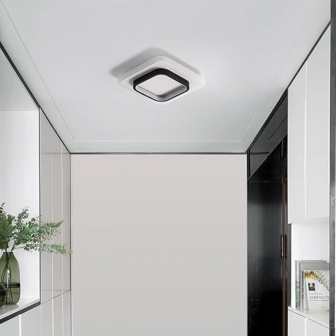2 Pack LED Ceiling Light 22W Modern Ceiling Lamp, Cool White 6500K 9.5 Inch Square Close to Ceiling Lights for Hallway Bedroom Office Kitchen Dining Room Entrance(Black & White)