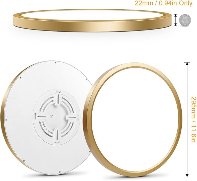 12 Inch Gold LED Ceiling Light, 6000K Cold White, 24W Gold Flush Mount Ceiling Light, 3200LM Round Flat Ceiling Lights for Bedroom, Living Room, Dining Room, Stairwells