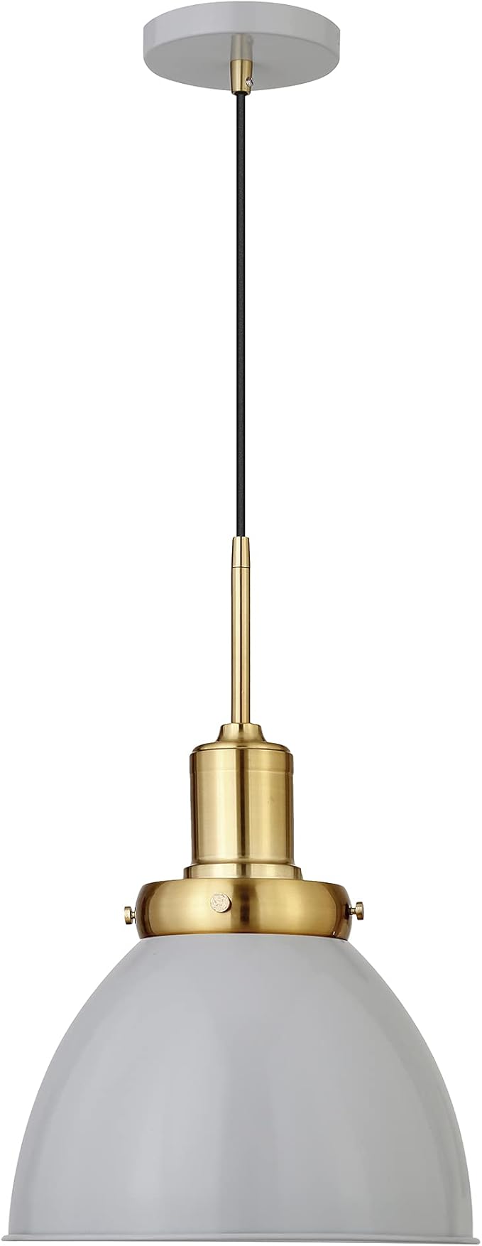 Henn&Hart 12'' Industrial Dimmable Pendant Light Fixture with Flat Gray Metal Dome Shade and 8' Adjustable Cord for Kitchen Island, Dining Room or Game Room, Flat Gray/Gold