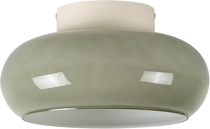 TeHenoo Modern LED Ceiling Light,11 inch,Olive Green Milk Glass Shade,3000K/Warm White/15W,Mid Century Flush Mount Light for Hallway,Laundry Room,Living Room