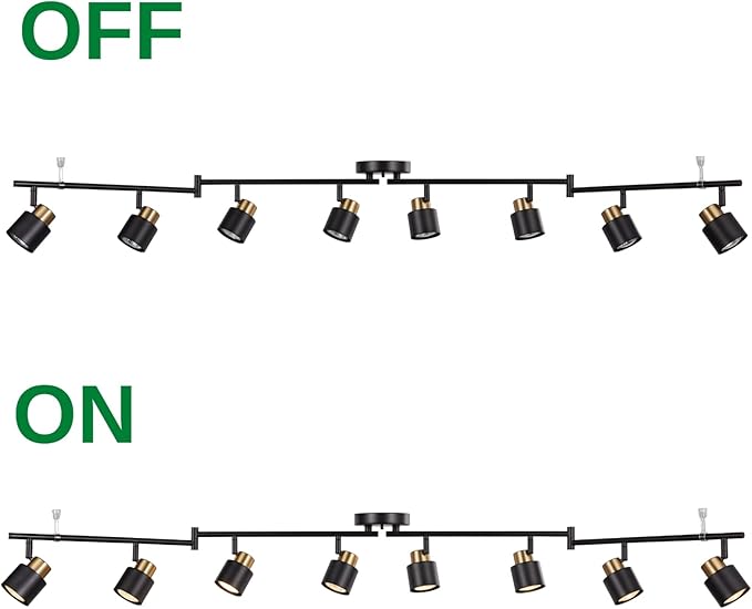 8 Light Foldable Track Lighting Kit, Matt Black Brass Finish Adjustable with Moden Flush Mount Ceiling Spotlight for Kitchen,Dining,Living Room,Home Improvement