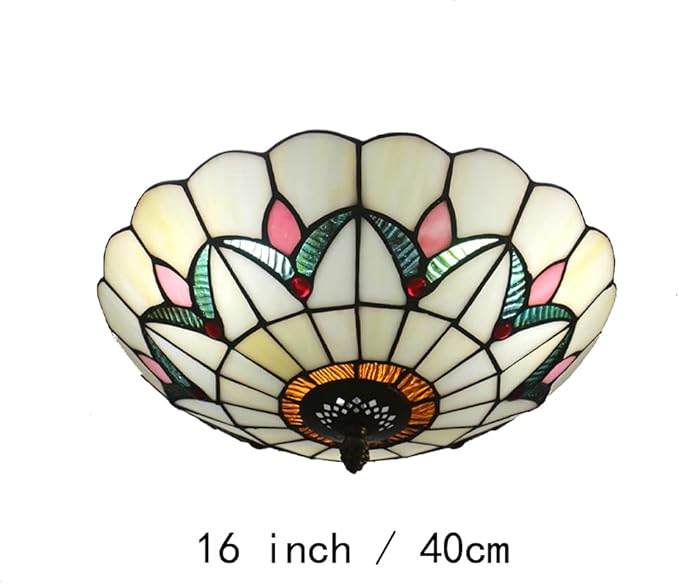 16 Inch Vintage Chandeliers Light Tiffany Style Ceiling Light Stained Glass Flush Mount Ceiling Lighting Fixture Lamp (16 Inch 40CM Y)