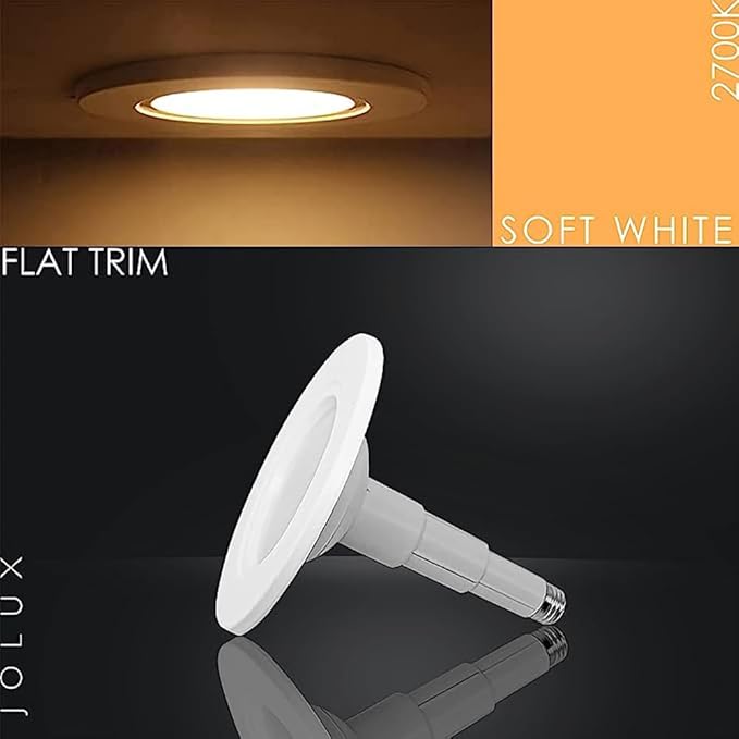 Jolux Adjustable Recessed Lighting Retrofit Kit for 5/6 Inch Can Lights - 6 Pack LED Downlight with Telescoping Rod,2700K Soft White, 800LM, Dimmable, Screw-in Install, ETL Damp Rated, Flat Trim