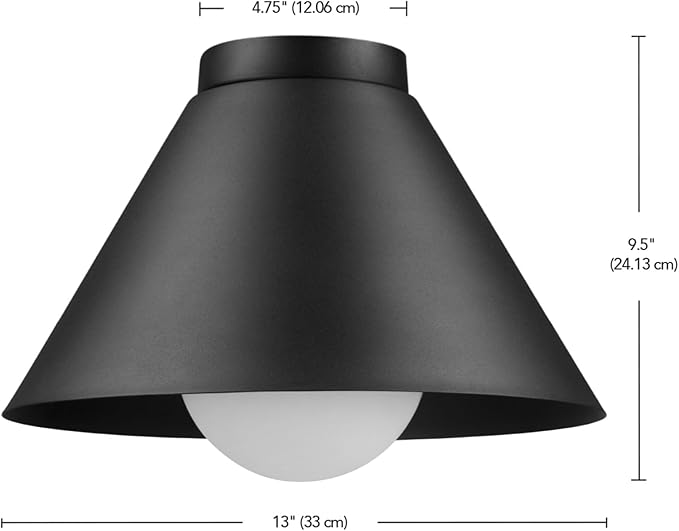 GLOBE Electric 60000163 1-Light Outdoor Flush Mount, Painted Black Sand Texture, Frosted Opal Glass Inner Shade