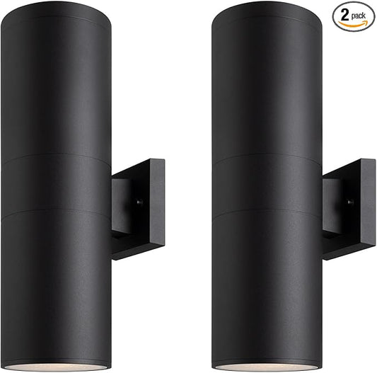 mirrea 18" Modern Outdoor Porch Light Patio Light in 2 Lights with Aluminum Cylinder and Tempered Glass Cover Waterproof Wall Sconce 2 Pack (Matte Black)
