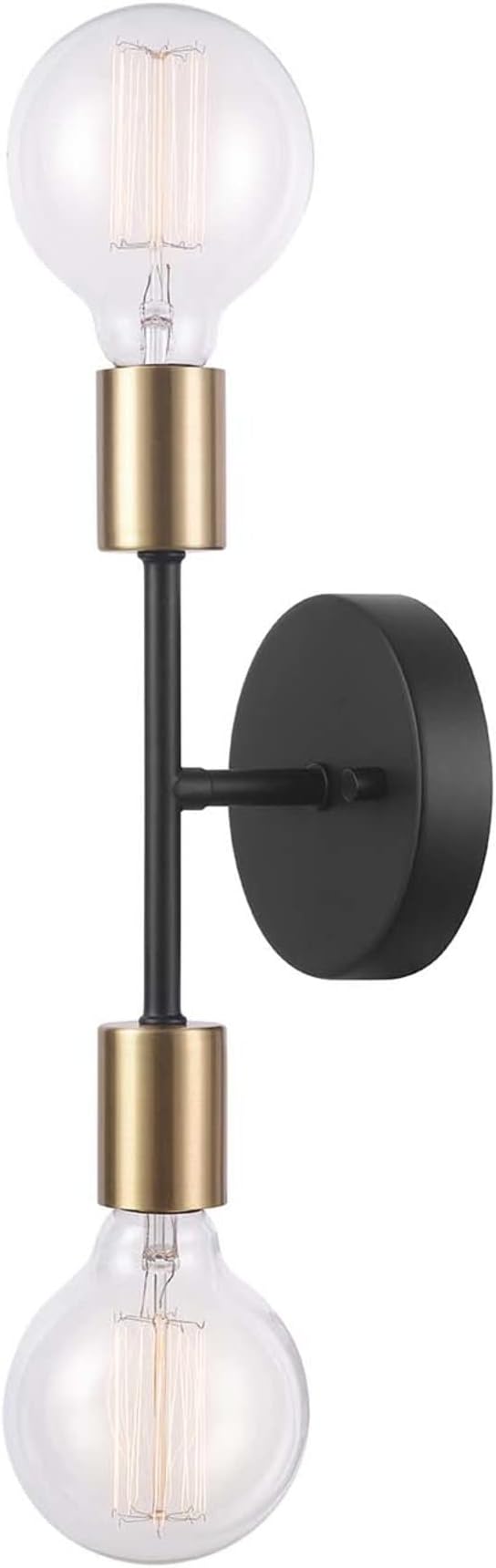 Globe Electric 52085 10" 2-Light Reversible Vanity Wall Light, Matte Black, Brass Accent Socket, Dimmable Lighting, E26 Open Socket, Beauty Room Accessories, Home Decor, Modern Lights for Bathroom