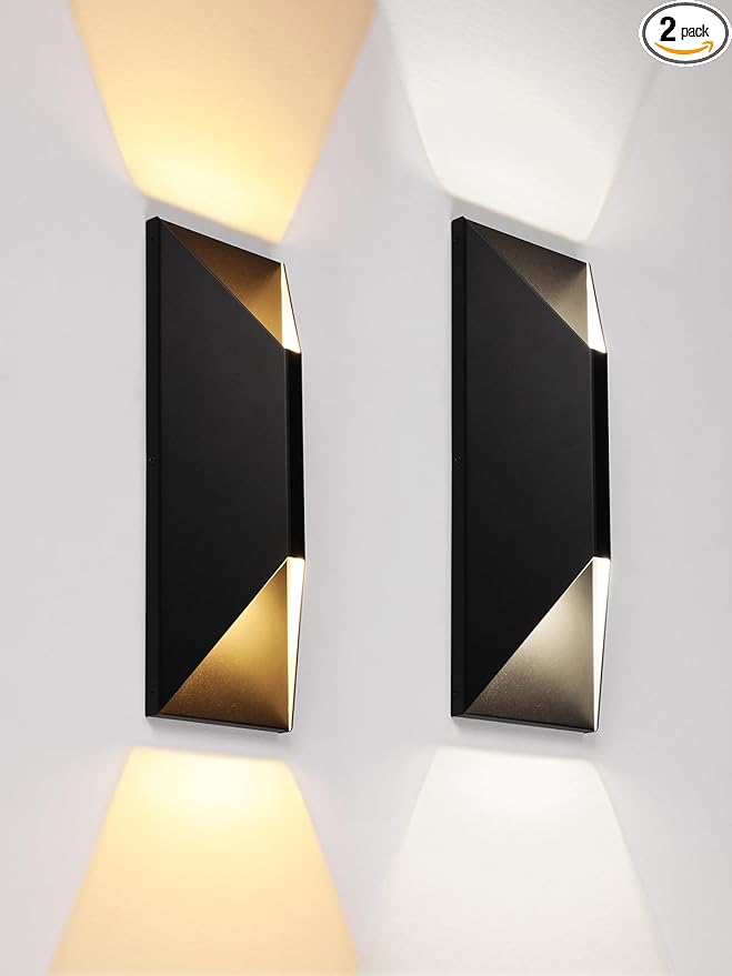LEONLITE 5CCT Dimmable LED Up Down Wall Light, 100-277V, CRI 90+, IP65 Waterproof, 10%-100% Dimmable for Commercial Outdoor, 14 Inch Modern Porch Light, 2200K/2700K/3000K/4000K/5000K, Pack of 2
