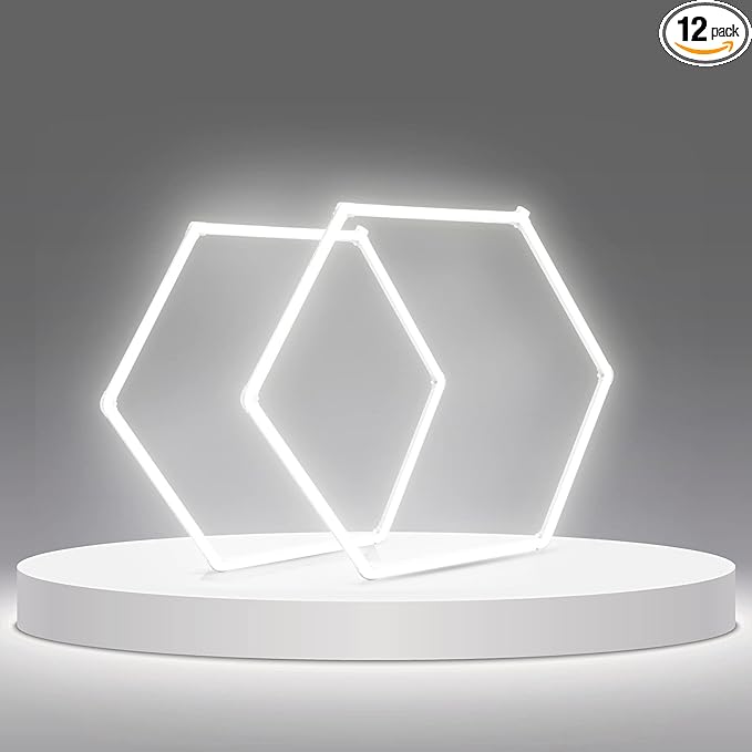 LZHOME LED Hexagon Garage Light: 12700LM Car Detailing Shop Light, DIY Splicing Ceiling & Wall Decor Lights, for Workshop Basement Gym Warehouse Bar Gaming Room