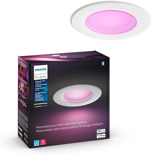 Philips Hue Smart Retrofit Recessed 5/6 Inch LED Downlight 1 Pack - White & Color Ambiance Color-Changing Light 1100LM - Control with Hue App - Compatible with Alexa, Google Assistant & Apple Homekit