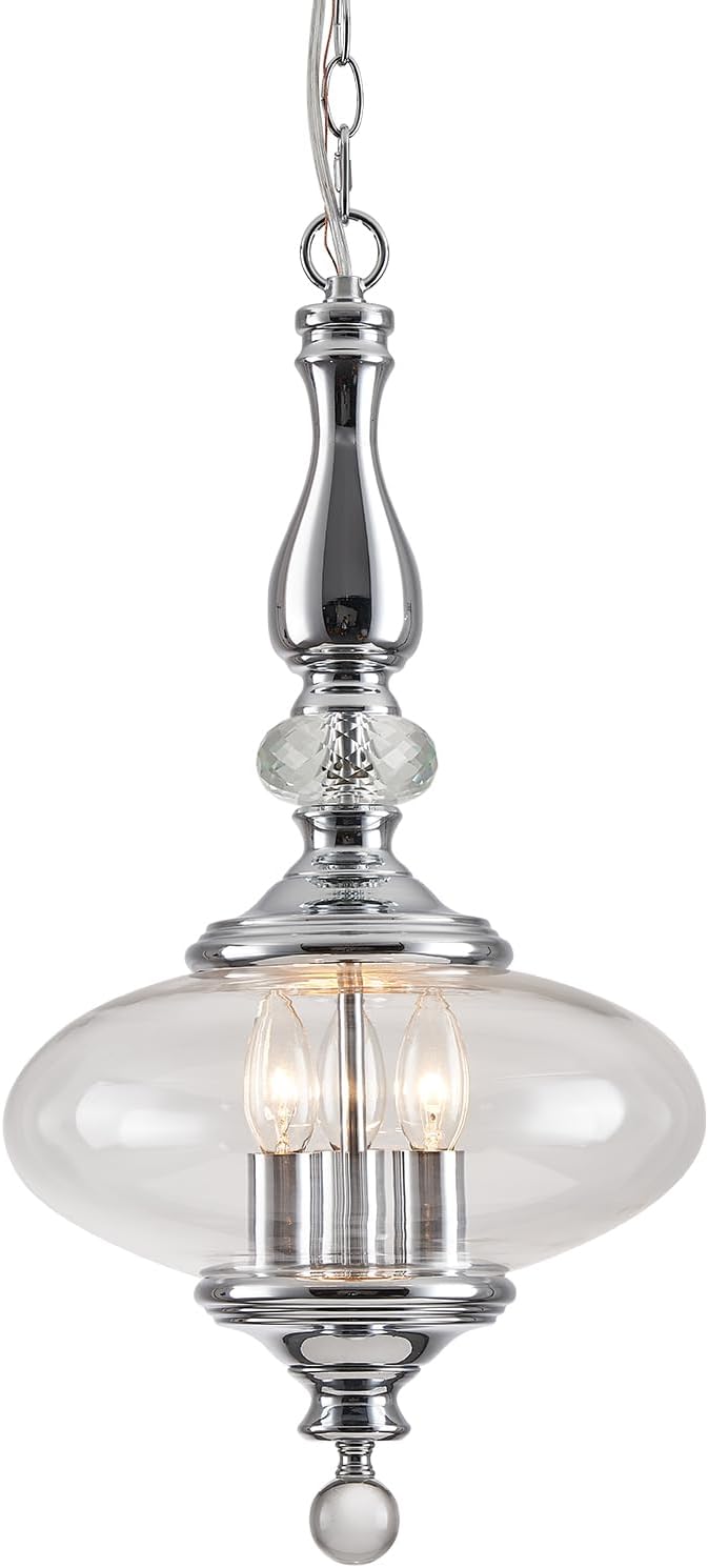 Polished Chrome Glass Pendant Light Modern Kitchen Island Pendant Light W 11.8 in. H 23.6 in.